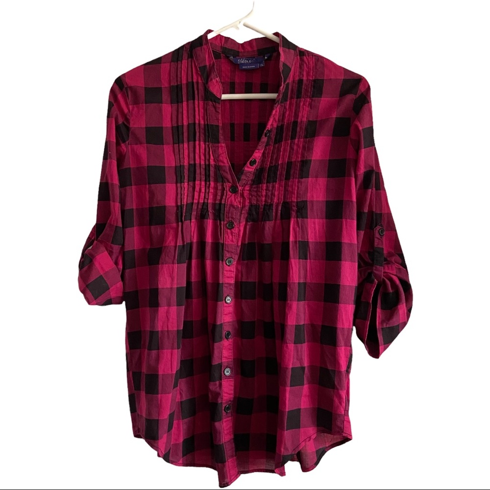 Miley Cyrus x Max Azria Western Purple & Black Plaid Button Down Top Juniors XL